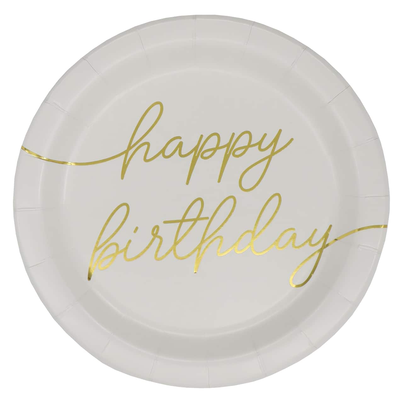 24 Packs: 8 ct. (192 total) 7" White & Gold Happy Birthday Snack Plates by Celebrate It™